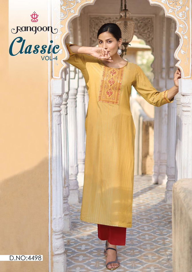 Classic Vol 4 By Rangoon lining Silk Embroidery Kurtis Wholesale Price In Surat